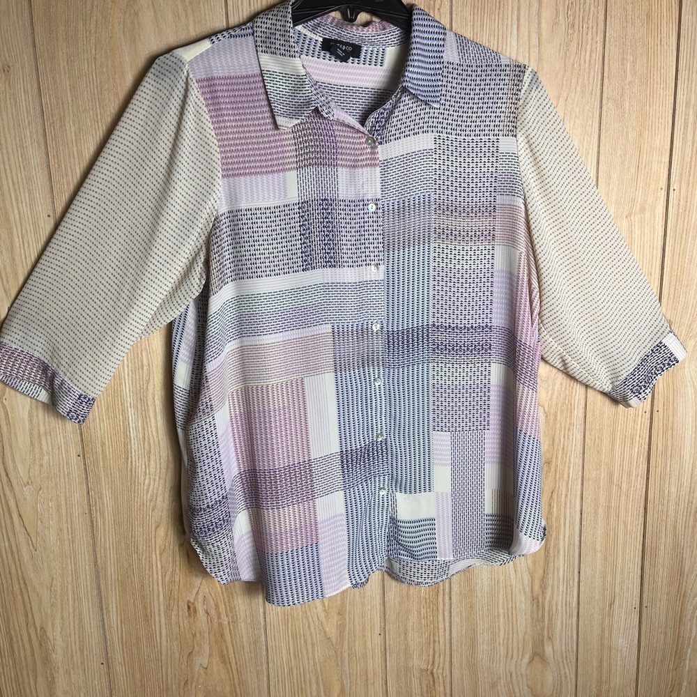 Jones New York Multicolor Patchwork Button-Down Blouse